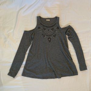 Hollister Women’s Size Small Off the he shoulder Grey long sleeve sequin top
